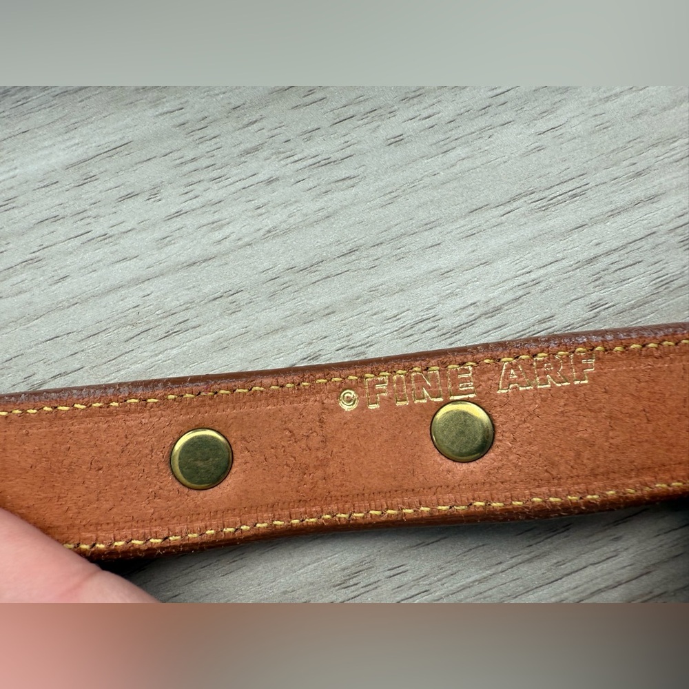 Brown Genuine Leather Collar with Brass Plate 14” - Picture 3 of 5